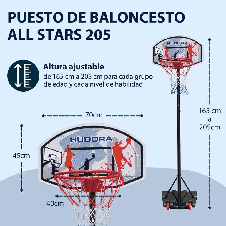 Hudora Soporte de Baloncesto All Stars 205 - Canasta de Baloncesto Ajustable en Altura