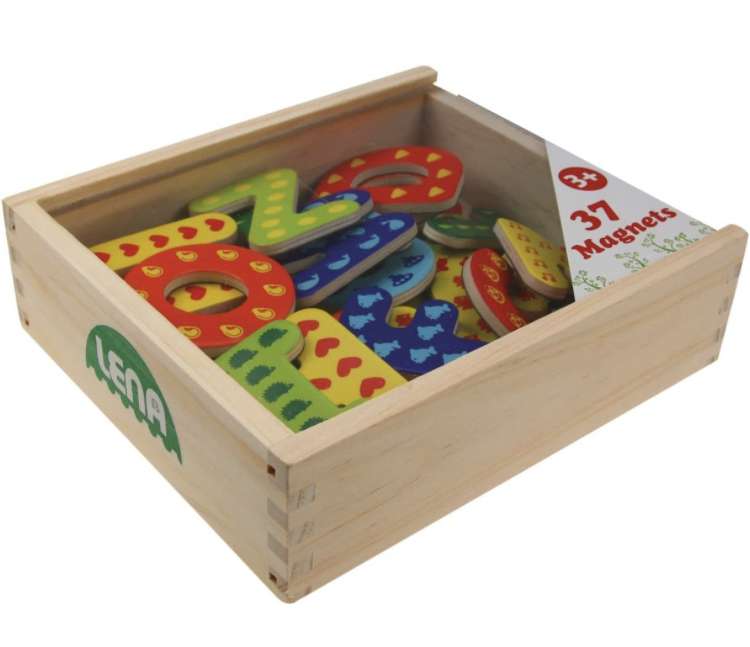 Simm Spielwaren - Juguete magnético, puzzle educativo (Caja con Letras magnéticas de madera)
