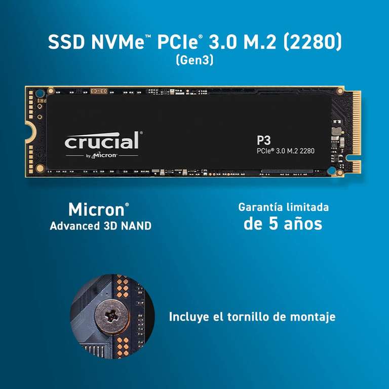 Crucial P3 4TB M.2 PCIe Gen3 NVMe SSD interno