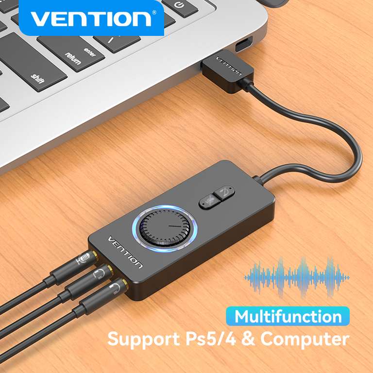 Vention-tarjeta de sonido externa USB a 3,5mm, adaptador de Audio USB a auriculares, micrófono para Macbook, ordenador portátil, PS4