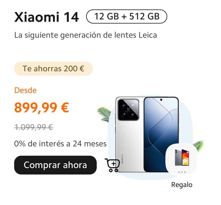 Xiaomi 14 [12Gb 512Gb] + Redmi Pad SE [8Gb 256Gb] + Powerbank 33W 1000mAh *Estudiantes (576€ con ami Points)