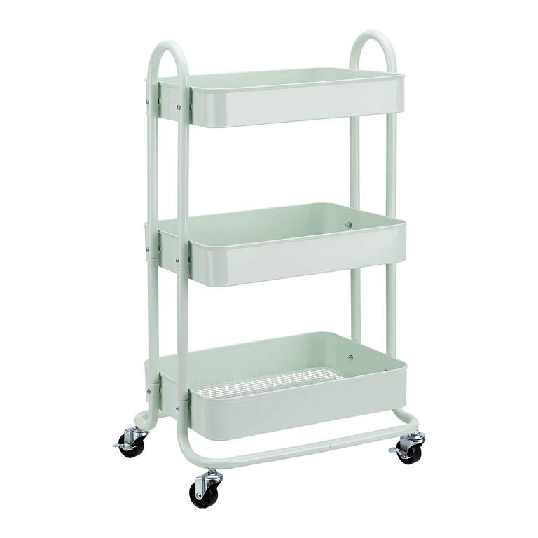 Carrito de Cocina o Multiuso de 3 Niveles Amazon Basics con Ruedas (Color Verde Menta)