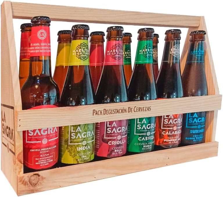 Cerveza La Sagra - Cesta de madera de cervezas - Cesta de 12 botellas de 330 ml- Total: 3960 ml