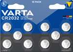 VARTA - Pilas de Botón CR2032, Paquete de 10, Power on Demand, Lithium, 3V