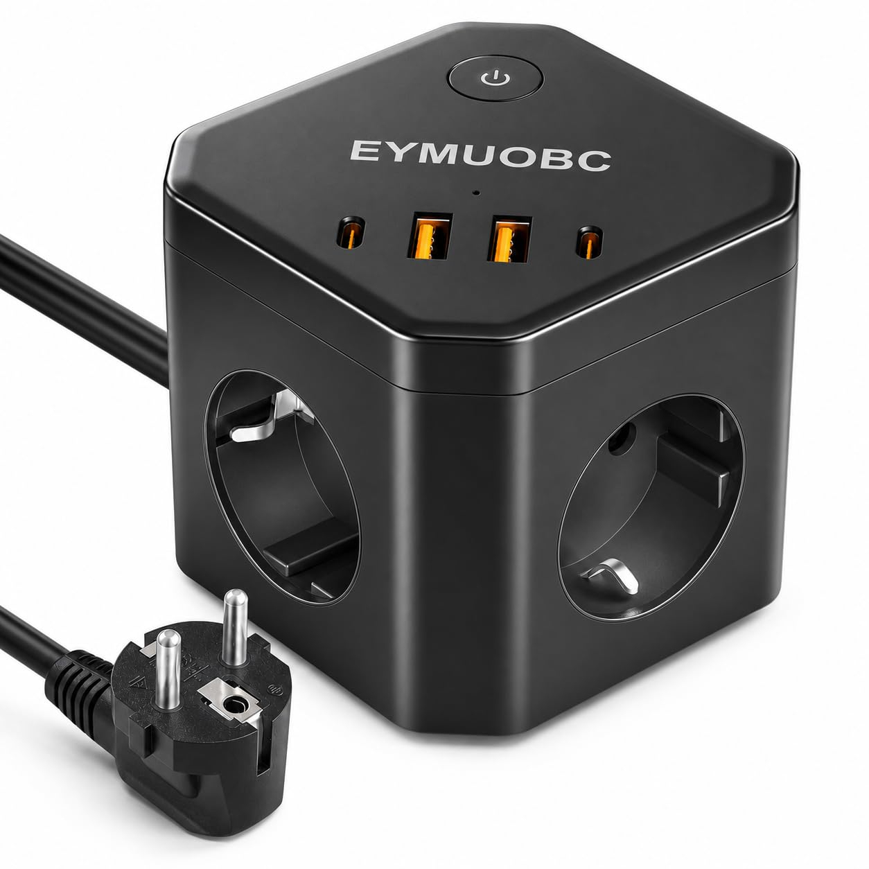 Regleta 8-en-1 con USB-C Carga Rápida 20W y Protección Sobretensión, 4 Enchufes con Interruptor, 3680W, Cable Alargador 2m,