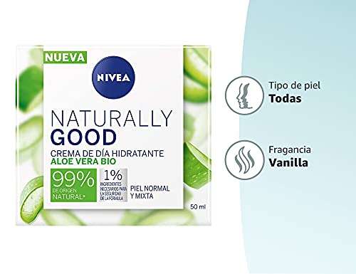 2 x NIVEA Naturally Good Crema de Día Hidratante con Aloe Vera Bio (50 ml), con aceite de jojoba y de almendras [Unidad 4'45€]