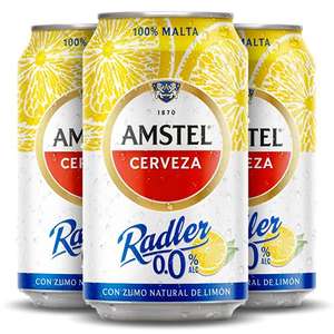 2 paquetes de 24 unidades cada uno, Amstel Radler 0,0 Cerveza Limon Sin Alcohol Pack Lata, 48 x 33cl