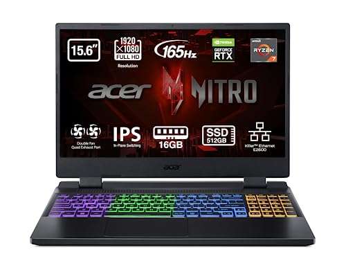 Acer Nitro 5 AN515-46 - Portátil Gaming de 15,6" FHD IPS 165Hz - AMD Ryzen 7-6800H, 16 GB RAM, 512 GB SED SSD, NVIDIA, GeForce RTX 3060