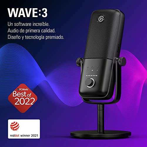 Elgato Wave:3 - Micrófono condensador USB profesional prémium para streaming, podcasts, juegos, oficina en casa, software mezclador gratis.