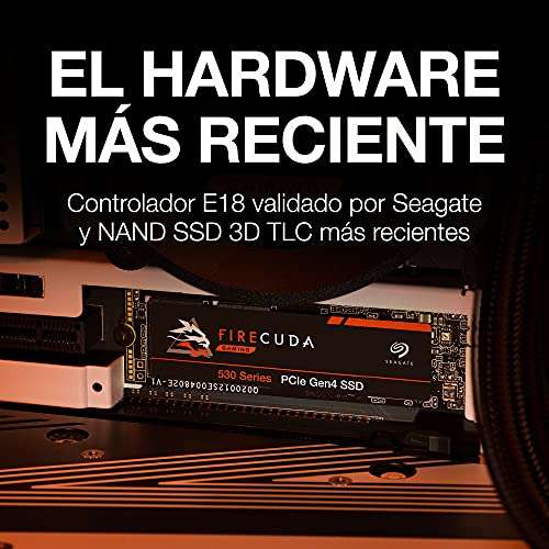 Seagate FireCuda 530, 1 TB, SSD interno, M.2 PCIe Gen 4 ×4 NVMe 1.4, 7300 MB/s, NAND TLC 3D, 1275 TBW