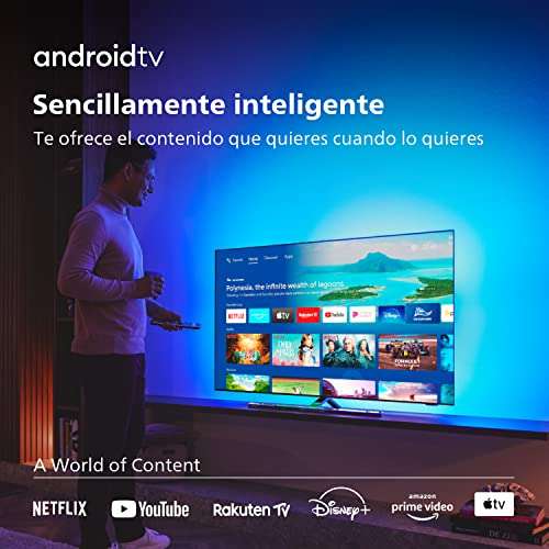 TV Philips 55OLED807/12 OLED Android TV 55" 4K UHD, Smart TV con Ambilight Plus de 4 Lados, Dolby Vision cinematográfico y Sonido Atmos