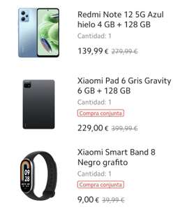 Redmi Note 12 5G + XIAOMI Pad 6 + Xiaomi Band 8. ESTUDIANTES. (Con mi points 272€)