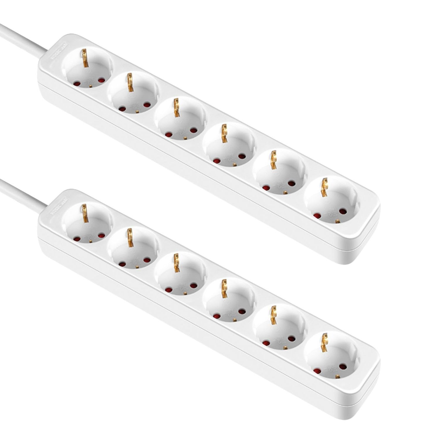 Pack 2 Regletas 6 Enchufes Schuko 1m Blanco sin Interruptor 7hSevenOn