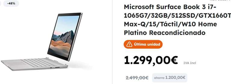 Recopilatorio Microsoft Surface Reacondicionados/Caja abierta by Outlet PC hasta -51%