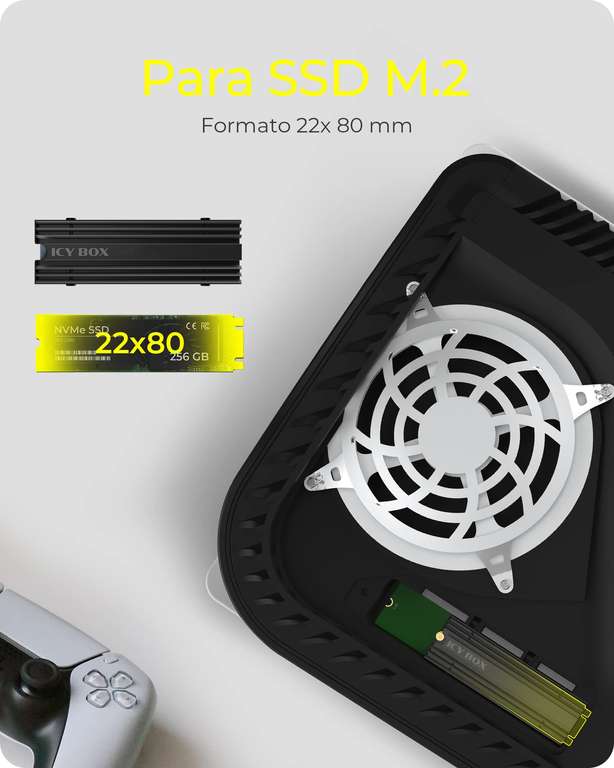 ICY BOX Disipador de calor M.2 para PS5, compatible con SSD M.2 (2280), altura de 10 mm, 3 almohadillas térmicas, modelo IB-M2HS-PS5