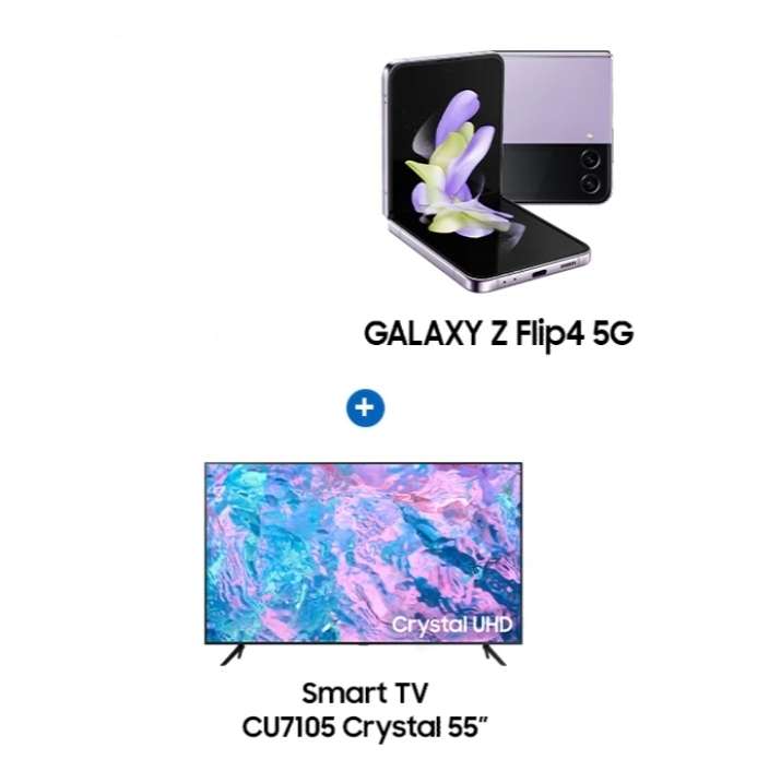 Samsung Galaxy Z Flip4 + Tv 55" Samsung TU55CU7105 / 256Gb 835€ Precio Pagando con Tarjeta El Corte Inglés, -15% Dto. Ya Aplicado.