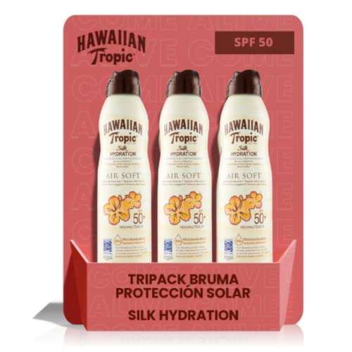 Hawaiian Tropic Bruma Silk Hydration Air Soft - Tripack Loción Solar Protectora en Spray SPF 50, formato 177 ml - 3 unidades [9'32€/ud]