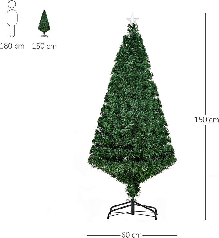 Árbol de Navidad de Fibra Óptica 150cm Multicolor con Base de Soporte