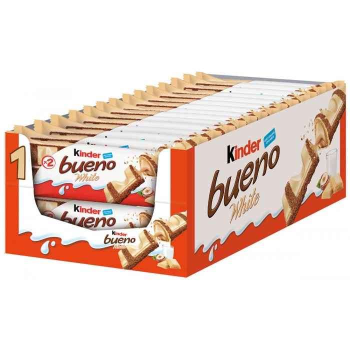 Kinder Bueno Blanco - Caja de 30 unidades con 2 barritas cada unidad - Barritas de chocolate blanco y barquillo - [0'54€/ud]