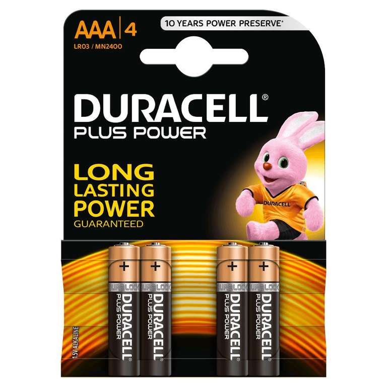 Duracell Pilas Alcalinas AAA LR03 1.5V Plus Power (4 unidades)