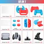 Kit Accesorios para Nintendo Switch, 18 en 1 Family Party Pack Game Accessories con estuche de transporte, base de carga, soporte ajustable