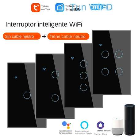 Interruptor de Luz Inteligente Táctil con Wifi, Accesorio de Pared Tipo 120, Funciona con Alexa Tuya y Google Home, Enchufe Estadounidense