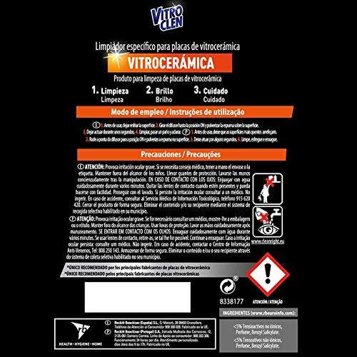 Vitroclen Limpiador de Vitrocerámica en spray, acción protectora y desengrasante - 450 ml