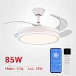 Ventilador de techo inteligente LED retráctil 42", 4 aspas, 85 W, APP, motor DC blanco