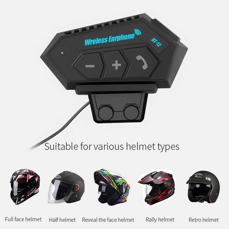 Auriculares Inalámbricos para Casco de motocicleta con Bluetooth. Manos Libres, Estéreo, Resistente al Agua.