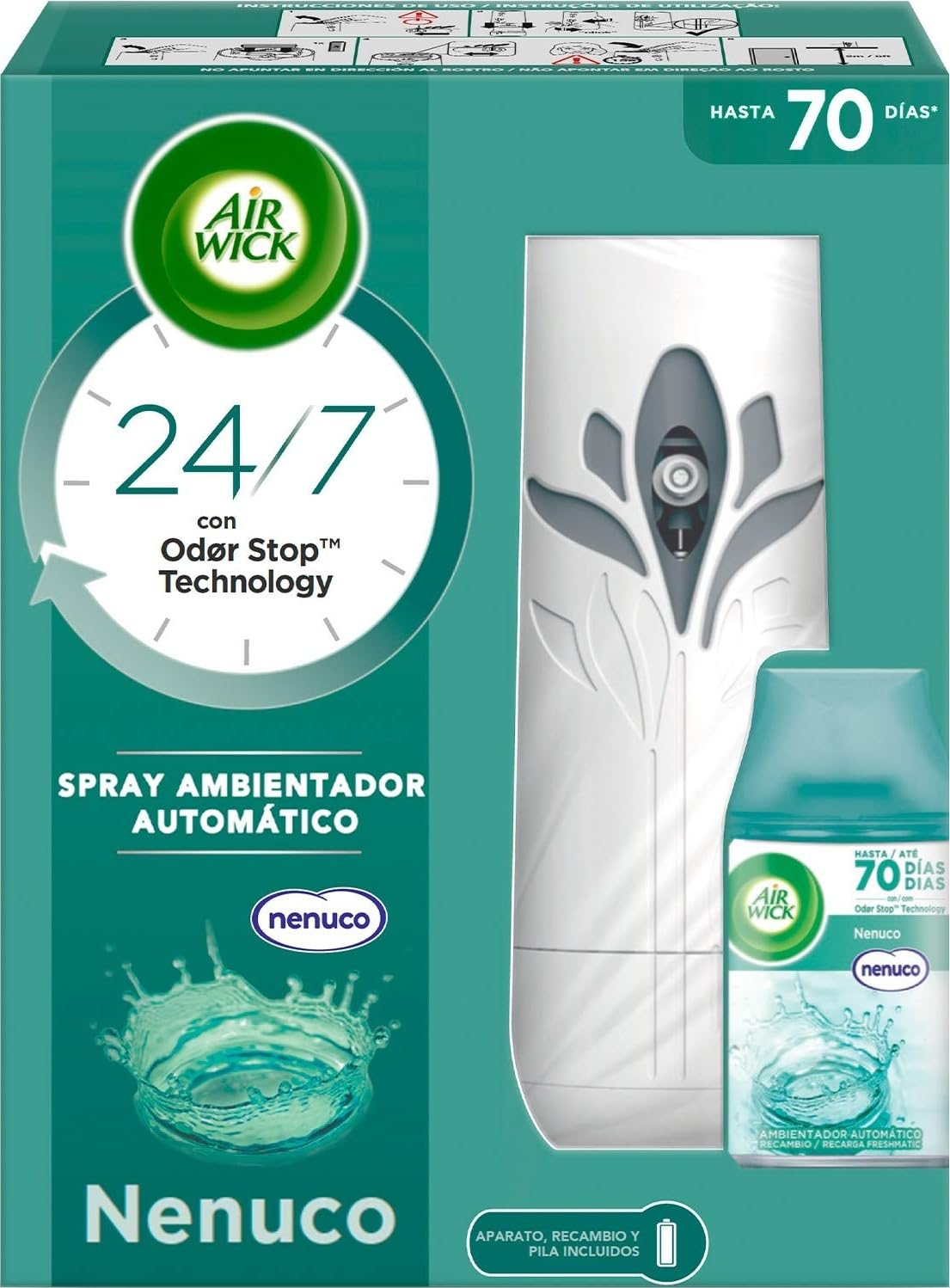 Air Wick Freshmatic - Aparato y Recambio de Ambientador Spray Automático, Esencia para Casa con Aroma a Nenuco, 1 Aparato + 1 Recambio