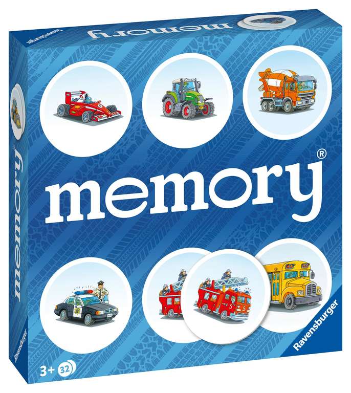 Ravensburger - Memory Versión Vehículos, 64 Tarjetas, Juegos de Mesa, 3+ Años