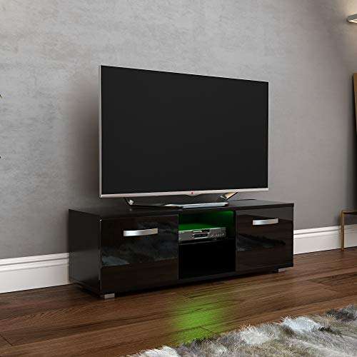Mueble de Pared con luz RGB de 120 cm, Vda Designs Cosmo TV LED con 2 Puertas, Color Negro Brillante Mate,