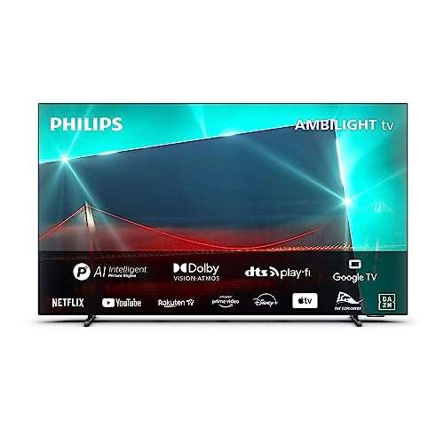 Philips 4K OLED Ambilight TV|OLED718|65 Pulgadas|UHD 4K|120 Hz|P5 AI Picture Engine|HDR10+|Google Smart TV|Dolby Atmos|Altavoces 20 W