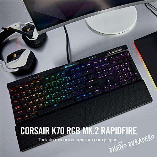 Corsair K70 MK.2, USB RGB Teclado Mecánico Gaming, Retroiluminación LED RGB, QWERTY Español, Cherry MX Speed (Rápido y altamente preciso)