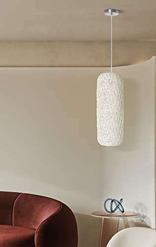 Lámpara colgante blanca de estilo escandinavo, con pantalla trenzada de diámetro de 20 x 100 cm