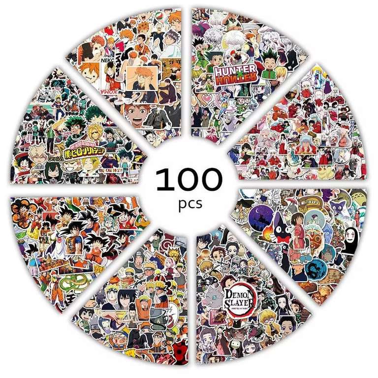 100 pegatinas de anime variadas