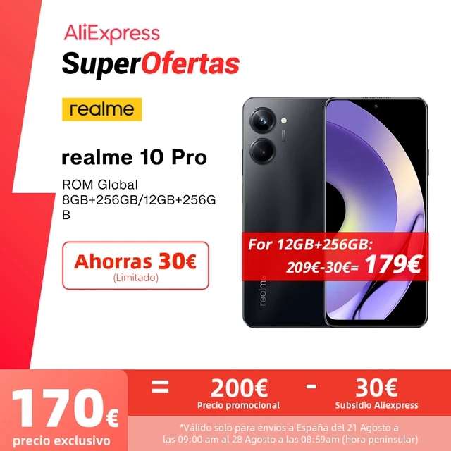 Realme 10 Pro 8Gb/256Gb. También Disponible en 12Gb/256Gb por 179€. Realme 10 Pro+ en Descripción.