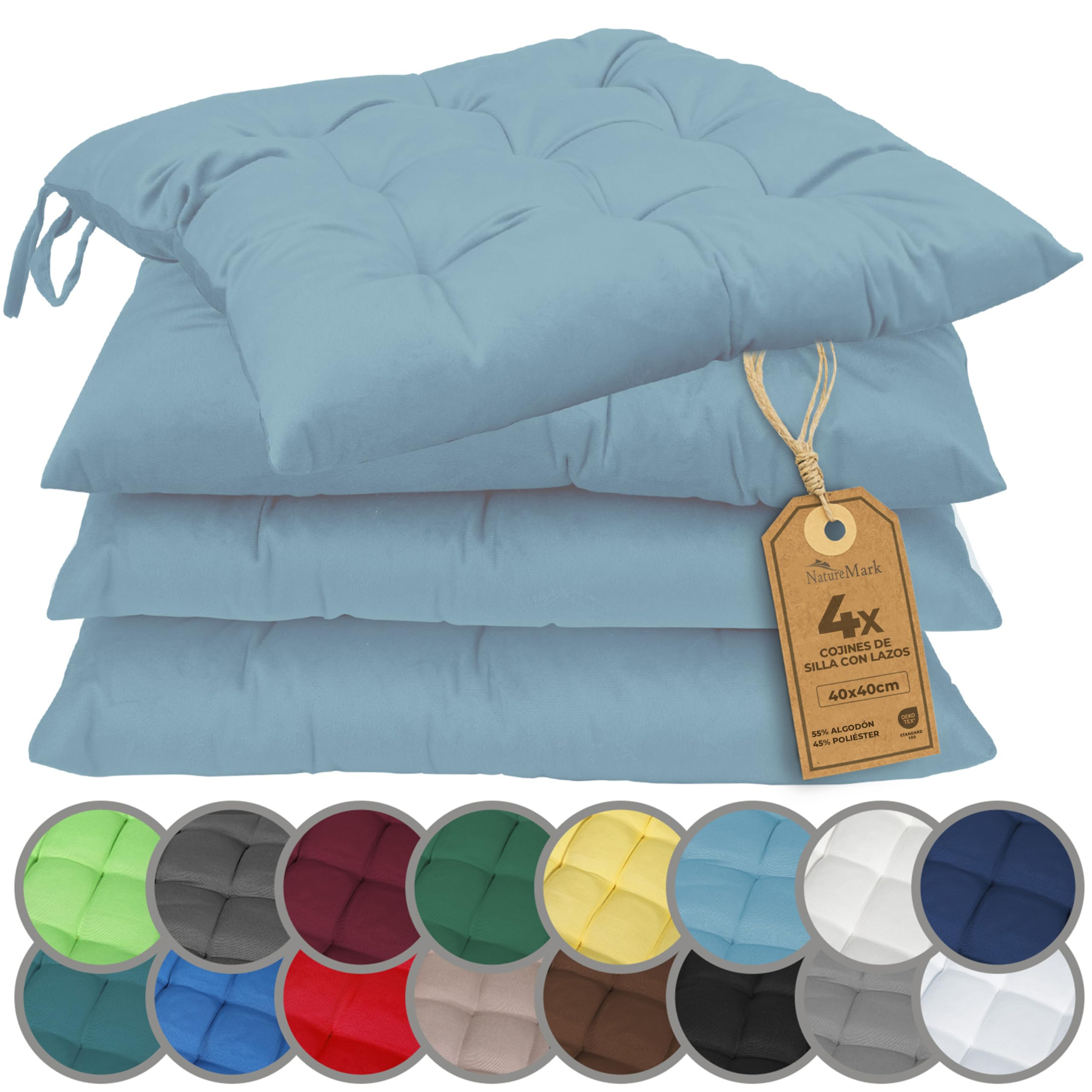 Set de 4 Cojines para Sillas con Lazos 40x40 cm