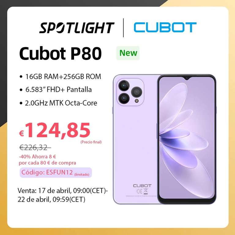 [Choice] Cubot P80, moviles baratos y buenos nuevos 2023, smartphone  Android 13, versión global, 16 GB de RAM (8GB + 8GB ampliados), ROM de  256GB(soporte 1T extendido), NFC,pantalla FHD+ de 6,583, 5200 mAh,48MP  cámara