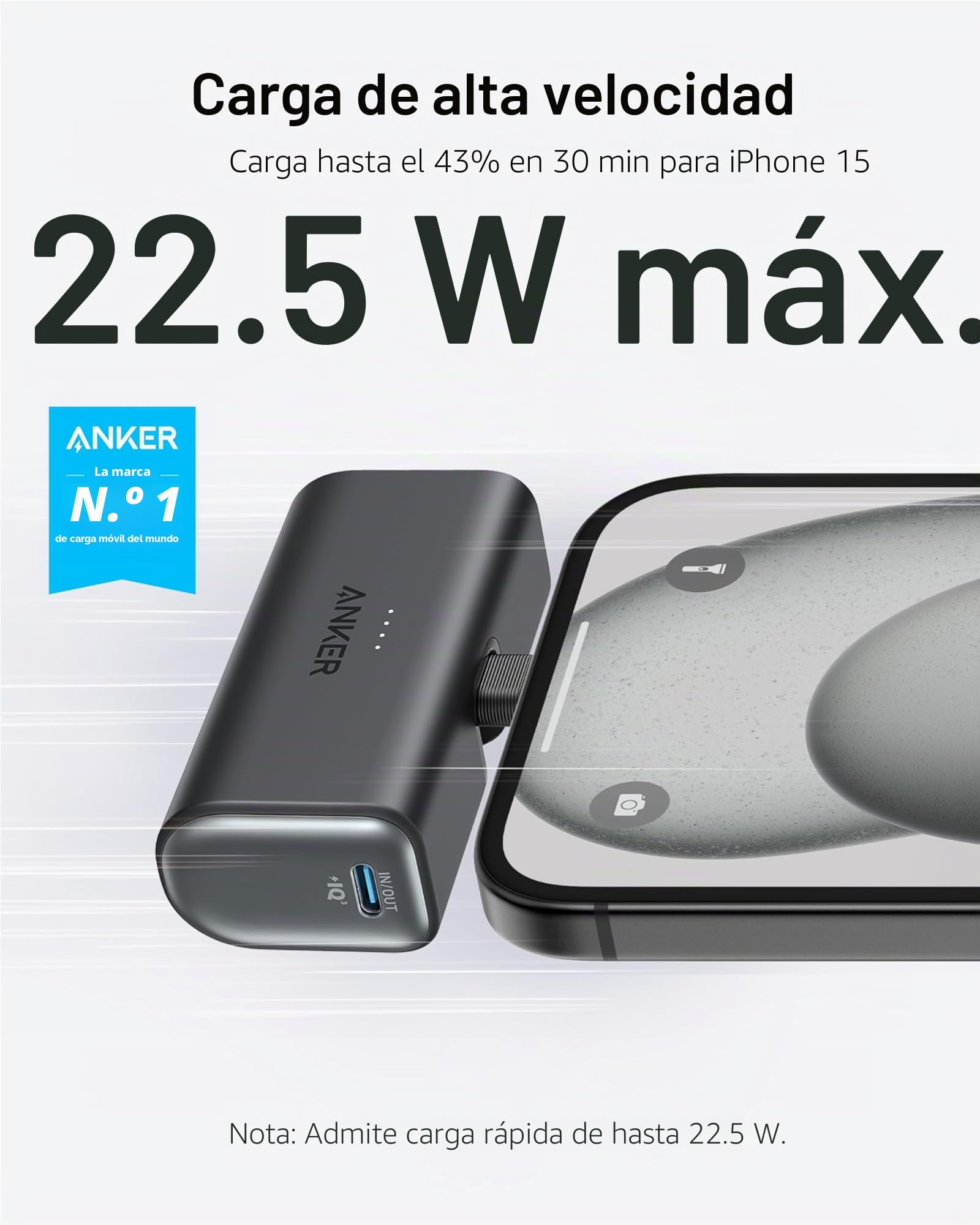 Anker Power Bank 5000 mAh, Negro, USB-C