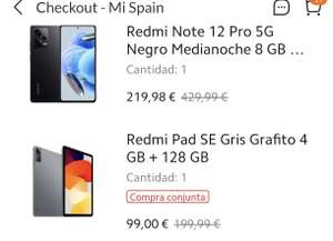 Xiaomi redmi note 12 pro 5g (8gb 256gb) + Tablet Redmi Pad SE (243€ con mi points)