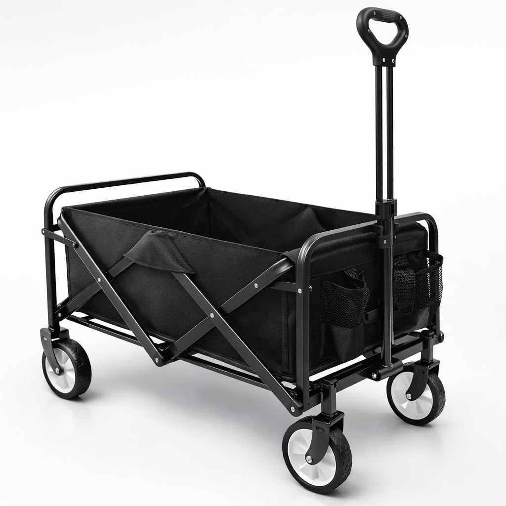 Carro de Mano Plegable con Ruedas | Carrito Multiusos Ideal Playa, Compra, Jardín o Camping | Carga hasta 60kg | Asa Ajustable | Auxiliar
