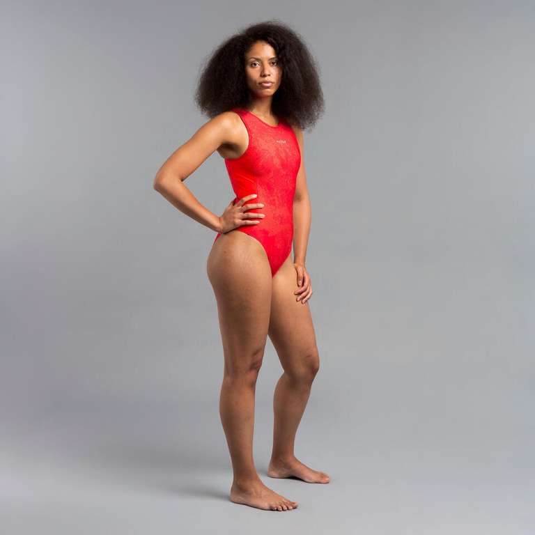 Bañador Mujer deportivo cremallera rojo para Waterpolo
