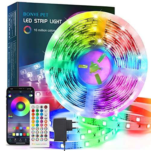 Tiras led 10Metros, Luces LED Habitación Tiras Led RGB 5050 Bluetooth, Control Remoto y App, Sincronización Música, Led Strip Light