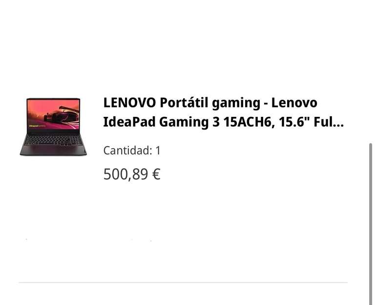 Ordenador portátil Lenovo Ideapad Gaming 3. Desde la APP