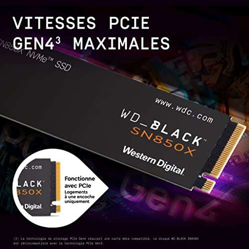 WD-BLACK SN850X 2TB M.2 2280 PCIe Gen4 NVMe SSD Almacenamiento para Juegos hasta 7300 MB/s, Color Negro