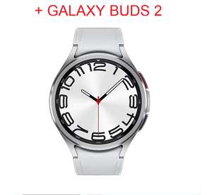 Samsung Galaxy Watch6 Classic 43mm BT + Galaxy Buds2 // 47mm BT + Buds2, 326€ // 43mm LTE + Buds2, 317€ // 47mm LTE + Buds2, 383€