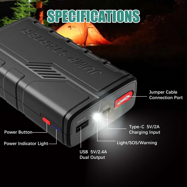 Arrancador de Baterias,1500A 12V Arrancador de Baterias para Coche/Motocicleta con Carga rápida USB y Linterna LED de Emergencia