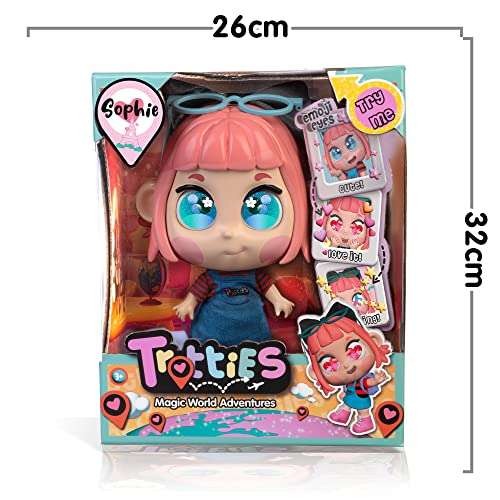 Trotties - Sophie, muñeca Trottie Paris, muñecas viajeras de la serie de dibus animados, con accesorios como un bolso y un mapa