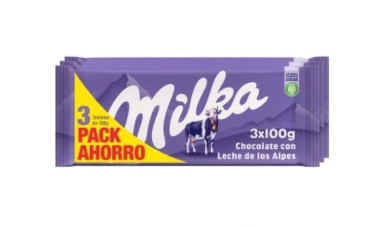 9 tabletas Chocolate con leche Milka (3 packs de 3 unidades de 100 g) [0'65€/ud]